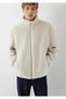 Men's Beige Jeans Stand Collar Jacket Sand Beige Jacket - 3