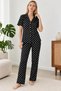 Women's Patterned Black Short Sleeve Pajama Set 4813 - 2
