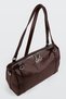Women's Emerald Brown Shiny Faux Leather Crossbody Zippered Lined Bowling Shoulder Bag