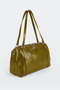 Women's Emerald Green Shiny Faux Leather Crossbody Zippered Lined Bowling Shoulder Bag - 3