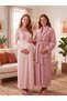 New Season Pink Fleece Dressing Gown with Shawl Collar, Winter Full-Length Long Sleeve Special Design Breastfeeding-Friendly Maternity Dressing Gown Nightgown Set
