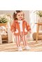 Baby Girl Duck Detailed Hooded Zippered 3-Piece Set Striped Pants and T-Shirt 9-12-18-24 Months - 2