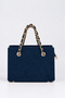 Women's Spruce Navy Blue Suede Chain Handle 3-Compartment Crossbody Lined Box Hand and Shoulder Bag - 4
