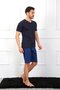 Men's Combed Cotton 3-Piece Navy Blue V-Neck Pajama Set - 4