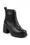 Nelares mid-heel genuine leather women's heeled boots with elasticated buckle - black leather - 8