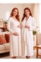 New Season Ecru Fleece Dressing Gown with Shawl Collar, Winter Full-Length Long Sleeve Special Design Breastfeeding-Friendly Maternity Dressing Gown Nightgown Set - 4