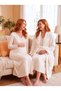 New Season Ecru Fleece Dressing Gown with Shawl Collar, Winter Full-Length Long Sleeve Special Design Breastfeeding-Friendly Maternity Dressing Gown Nightgown Set - 3