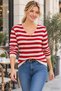 Striped Touch - Women's V-Neck Long Sleeve Slim Knitwear Blouse - 4