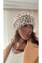 Cream Color Leopard Patterned Plush Knitted Women's Beanie – Stylish Folded Winter Beanie - 3