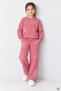 Dark Pink Girls' Sequin Patterned Crew Neck Wide Leg Sweatpants Set 25036 - 2
