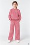Dark Pink Girls' Sequin Patterned Crew Neck Wide Leg Sweatpants Set 25036