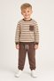 Striped Model 3 Threaded Compact Inner Cotton Ribbed Boys' Set