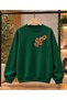 Women's Minimal Drawing/Floral Detailed Oversize Sweatshirt - Crew Neck Drop Shoulder Winter Sweatshirt