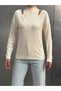 Women's Ecru Off-The-Shoulder Double Collar Long Sleeve Viscose Ribbed Blouse - 6