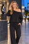 Modern Asymmetry - Women's Off-Shoulder Long Sleeve Top and Wide-Leg Pants Modal Two-Piece Set - 2