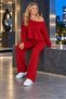 Modern Asymmetry - Women's Off-Shoulder Long Sleeve Top and Wide-Leg Pants Modal Two-Piece Set - 5