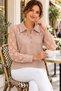 Two Textures One Signature - Women's Waffle Textured Lace Garnished Long Sleeve Polo Collar Blouse - 5