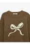 Wool Blend Bow Patterned Long Sleeve Crew Neck Knitwear Sweater - 8