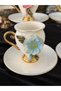 Acar 6 Person Special Design Porcelain Rose Detail Colorful Coffee Cup Set 90 ml Cntrysn - 5
