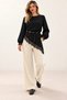 Women's Long Sleeve Crew Neck Asymmetrical Lace Detailed Long Imported Hijab Crepe Tunic - Timeless Elegance and Modern Chic - 2