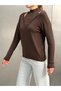 Women's Brown Off-The-Shoulder Double Collar Long Sleeve Viscose Ribbed Blouse - 6