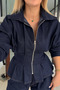 Waist-Fitted Zippered Jacket / Barrel Pants Denim Set - 2