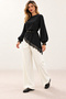 Women's Long Sleeve Crew Neck Asymmetrical Lace Detailed Long Imported Hijab Crepe Tunic - Timeless Elegance and Modern Chic - 4
