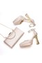 Women's Glittery Evening Dress Shoes and Bag Combination Set Platform Goblet Heeled Shoes and Portfolio Bag - 3