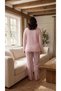 Women's Winter Plus Size Stylish Patterned Buttoned Collar Long Sleeve Pajama Set - 3
