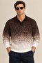Men's Polo Collar Buttonless Gradient Patterned Knitwear Sweater Regular Fit Long Sleeve