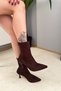 Women's Forme Brown Suede Back Zipper 8 cm Heeled Stretch Boots - 4