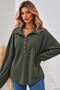 Women's Long Sleeve Collared Front-Button Loose Fit Waffle Blouse - Comfortable Fit and Casual Elegance - 4