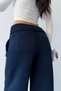 Women's Navy Blue Curved Waist Shirred Barrel Trousers with Stopper Detail - 7