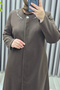 Women's Clothing Plus Size Full Length Cashmere Coat with Stone Collar and Hidden Buttons - 6