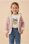 Girl's Plush Lined Hooded Cardigan, Bow Printed Sweatshirt and Belted Jeans 3-Piece Set