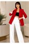 Women's Stripe Pattern Lined Oversize Red Blazer Jacket - 3