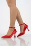Women's Stella Red Satin Pointed Ankle Strap 7 cm Heeled Shoes