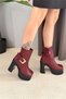 Women's Lorenza Burgundy 12 cm Platform Heeled Women's Boots K-2030 - 2