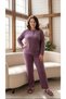 Women's Winter Large Size Modern Patterned Collar Buttoned Cotton Pajama Set