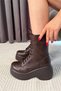 Women's Riva Brown Zippered Lace-Up 9 cm Wedge Heeled Long Boots Bootie - 2
