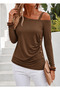 Women's Long Sleeve Single Shoulder Open Strap Side Button Viscose Blouse - 3