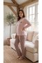 Women's Winter Large Size Cotton Embroidered Patterned Collar Buttoned Long Sleeve Pajama Set - 4