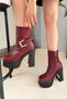 Women's Lorenza Burgundy 12 cm Platform Heeled Women's Boots K-2030 - 5