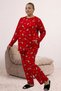 67810 Plus Size Uzunkol Patterned Suede Pants Pajama Set - Red Penguin Patterned - 4