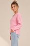 Women's V-Neck Soft Textured Side Slit Knitwear Sweater My4535