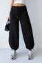 Women's Black Curved Waistband Flared Trousers with Stopper Detail - 3