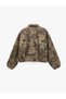 Floral Patterned Fancy Buttoned Comfortable Fit Classic Collar Zippered Denim Jacket - 6