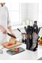 Henvo 19-Piece Kitchen Knife Set & Silicone Cooking Utensil Set with Wooden Handles | Non-Stick Heat - 2