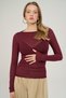 Shining Side Gathered Detail Burgundy Blouse