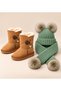 Green Natural Pompom-Embellished Scarf, Beret and Fur-Lined Boots Suede Boots (with Dense Fur Inside, Buy One Size up)